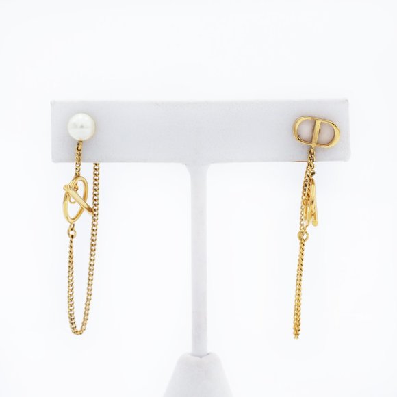 Christian Dior Faux Pearls Gold Finish Tribales Drop Earrings - Picture 1 of 5